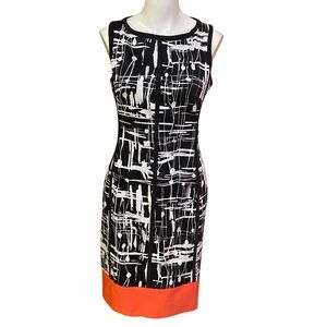 Joseph Ribkoff Black and White Sheath Dress Crew Neck Sleeveless Size 6